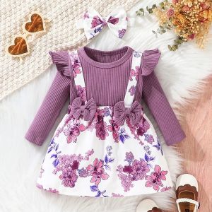 Elbiseler Çocuklar İçin Elbise 3 Ay 3 Yaşında Doğum Günü Korece Stil Uzun Kollu Sevimli Çiçek Prenses Resmi Elbiseler Ootd Kız Bebek İçin
