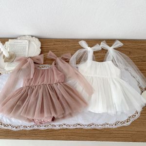 Elbiseler Yaz Bebek Romper Set Dantel Polka Dotlar Toddler Prenses Bebek Kızlar Bodysuit Bebek Onesies 024 M