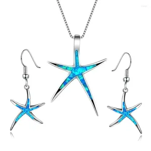 Серьги для ожерелья устанавливают модные милые морские звезды животных имитация синего опала для женщин.