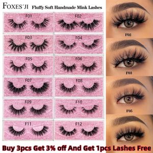 Foxesji Mink chicoteados fofos dramáticos fiéis falsos cílios falsos cílios cruzados lash natural maquiagem 3D natural 240506