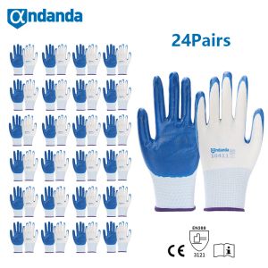 Gloves Andanda 24 Pair Palm Dipped Nitrile Gloves NonSlip Safety Work Gloves Mechanical Repairing Gardening Gloves Abrasion Resistance