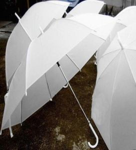 ブライダルシャワーウェディングホワイトナイロン傘パラソル防水ハンドル雨の傘ファッションパーティーウェディングデコレーションfav2812777