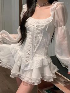 Повседневные платья белые французские элегантные вечерние платье Женские сексуальные кружев