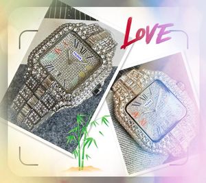 Mens Square Face Automatic Date Watches rostfritt stålband Japan Quartz Movement Diamonds Ring Sport Swimming Chain Armband Armbandsur presenter