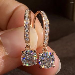 Stud Earrings Custom Solid 10K Rose Gold Women Hoop Moissanite Diamonds Round Wedding Party Engagement Anniversary