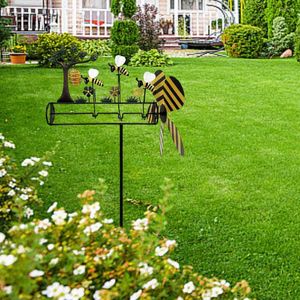 Decorações de jardim adorável whirligig spinner de vento metal 3d escultura cinética alimentada ao ar livre para decoração de jardim de jardim