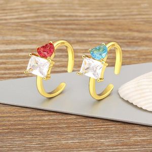Cluster Rings AIBEF Light Luxury Shiny Heart Rhinestone Thin Open Adjustable Crystal Banquet Jewelry Copper Zircon Women Engagement Gift