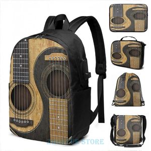 Backpack Graphic Print Old And Worn Acoustic Guitars Yin Yang USB Charge Men School Bags Women Bag Travel Laptop