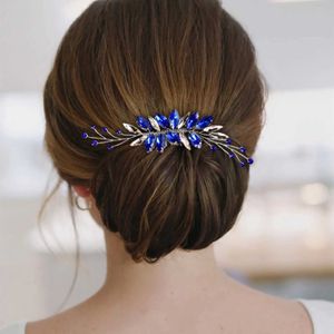 Wedding Hair Jewelry Blue Crystal Hair Coman Szklany Szklany Wiersz Organ Bride Wedding Tiara Tiara Fashion Bridal Kulki do włosów biżuteria dama bankiet