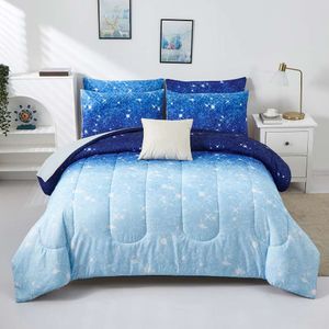 Nevresim Kapak 2/3pcs Mavi Yıldızlı Gökyüzü Desen Yorgan Yorgan, Yatak Odası Odası Dekoru için Nefes Alabilir Yumuşak ve Konforlu Yatak Seti (1 yorgan + 1/2 yastıksız yastık kılıfı