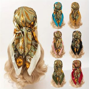 Silk sjal satin fyrkantig halsduk för kvinnor paisley halsduk kvinnliga pannband hårband tryck foulard hijab wraps bandana 240429