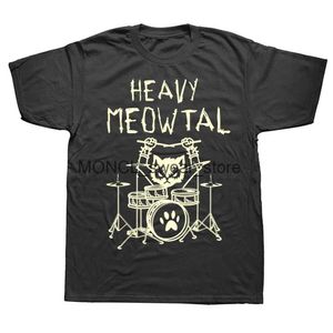 Herren T-Shirts Schwere Meowtal Cat Metal Music T-Shirt Frauen Männer Geschenkidee Lustige Haustierbesitzer T-Shirt gedrucktes Shirt reines Baumwoll Plus Größe Tops H240506