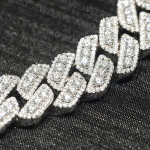 Hip Hop Jewelry Moissanite Cuban Necklace Ice Out 925 Sterling Silver 15mm Clustered Link Chain