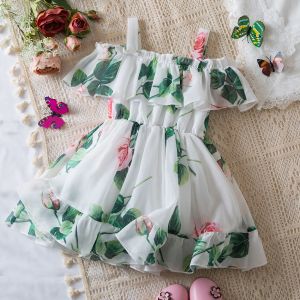 Dresses New Summer Girls' Sleeveless Dress Baby Print Flower Dress Elegant Kids Girls Holiday Casual Clothes Toddler Kids Party Dresses