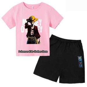Kleidungsstücke Luffy T-Shirt One Stücke Kurzarm Shorts Set Summer Trend Boys Trend Kurzarm Shorts Tee Tops 12YSsl2405