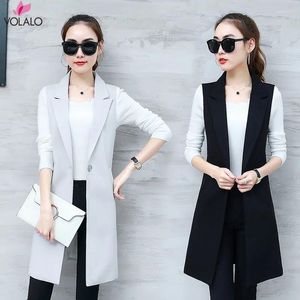 Women's Vests VOLALO Elegant Suit Vest Women Spring Autumn Sleeveless Long Jacket Colete 3XL Blazer Coat Waistcoat