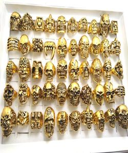 50pcs Top Mix Gold Big Skull Skelett Gothic Rings Men039s Biker Punkringe Ganzer Fashoin Schmuck LOSS 1118631