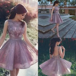 Sexy Backless Lavender Grey Dresses Lace Homecoming Applique Beaded A Line Sleeveless Short Mini Graduation Prom Ball Gown Custom Made