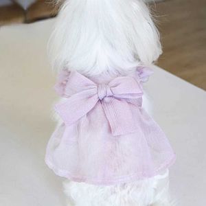 Hundkläder Pet Tie Bow Shirt Kjol Cat och Teddy Dress Ins Clothing Dresses For Small Dogs Puppy Clothes H240506