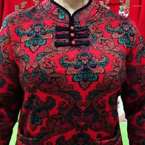 Kvinnors polos 2024 Summer Harajuku Sticking Chic Casual Office Lady Qipao Eesthetic Print Button Turtleneck Långärmad blandad bomullstoppar