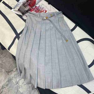Designer de saias Novo primavera/verão Pra doce e fofo cinto combinado com cintura alta saia plissada longa qjl4