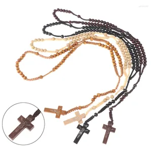 Pendant Necklaces 1Pc Christ Jesus Wooden Beads Rosary Bead Cross Catholic Necklace