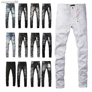 Marca rasgada roxa preta com mulher branca tag para um ajuste esbelto angustiado Washed destruído calça jeans calças calças masculinas pilha de jeans Man RLS2