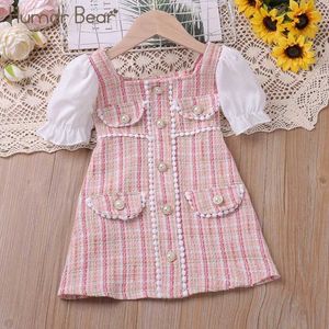 Girl's Dresses Humor Bear Girls Dress Summer Puff Sleeve Floarl Printed Children Sweet Dress Ball Grown Party Toddler Princess Dress for 0-4YL2405