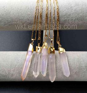 WTN860 Healing Aura Women JewelryNatural Quartz Angel Color with 18quot Gold Chain Necklace Whole5043591