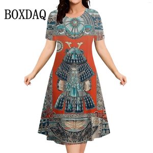 캐주얼 드레스 여성 보헤미안 패턴 3D 프린트 드레스 여름 레트로 짧은 소매 느슨한 플러스 크기 패션 O- 넥 미니 6xl