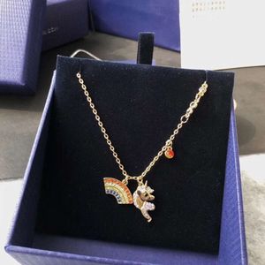 Jewellery Swarovskis Necklace Designer Women Original Quality Luxury Fashion Pendant Fantasy Rainbow Unicorn Necklace Female Crystal Unicorn Collar Chain