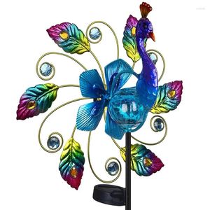 Decorazioni da giardino da 35 pollici di pavone solare pavone filiere esterno spinner cinetico spinner decorazioni sculture di palo luci