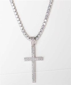 Karopel Hip Hop Micro Pave Cyrron Cross Cross Crystal Crystal niestandardowy łańcuch tenisowy Naszyjnik lodu na szyi 2109292797182325