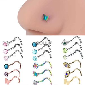 Body Arts 3st Pink Crystal Bend Nose Piercing Stud Set Spider Nose Ring Bulk Twist Farterfly Nose Rings and Studs Pack Piercing Nariz Lot D240503