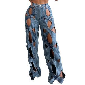 Women Casual Jeans High Tailled Y2K Trendy Hohlauslösch