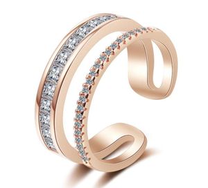 Klusterringar koreanska enkla stapelbara dublelayer Rose Gold Cubic Zirconia 925 Sterling Silver Justerbar förlovningsring för WOM1645683