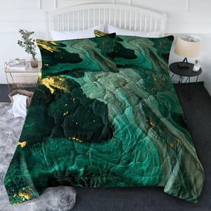 Conjunto de cama Conjunto de edredom de mármore verde Esmeralda macia com padrão de impressão em pó de ouro 3pcs AGate Ripple Bed para adultos