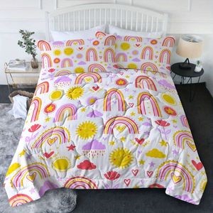 Duvet Cover Rainbow Pink Bedding Set Yellow Sun Red Flower 3 Piece 1 Comforter and 2 Pillow Shams