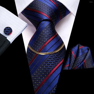 Bow Ties Hi-tie w paski klasyczny zestaw krawatów dla mężczyzn moda chusteczka mankiet łańcuch krawatowy impreza biznesowa