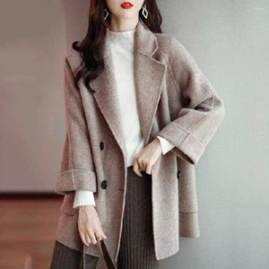 Giacche da donna Cardigan Coat lana elegante con collare a turno Design a metà lunghezza di colore elegante di colore elegante per autunno