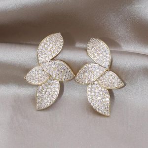 Dangle Earrings 14K Gold Miltated Korea Design Fashion Jewelry Fine Fine Zircon Smart Leaf Elegant Women's Prom Party Accessories