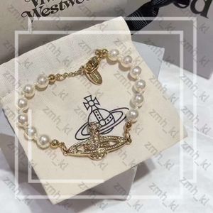 Viviennes Westwood Bracelet Designer Jewelry Viviane Westwood Bracelet Light Luxury Ins Style Saturn Full Diamond Pearl Bracelet Small Classic Personality 121