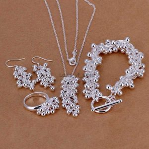 Wedding Jewelry Sets 925 Sterling Silver Hot Christmas gift retro creative solid bead grape necklace TO bracelet Drop Earrings ring jewelry sets H240504