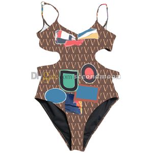 Abito da bagno cavo sexy donne traspiranti lettere da bagno senza schienale stampare costume da bagno imbracatura da spiaggia da spiaggia