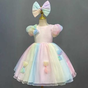 Vestidos de menina Criança brilhante Little Girls Meninas Puff Buff Dress Dress Dress Birthday Party Graduation Cerimony Dress com Bowknot