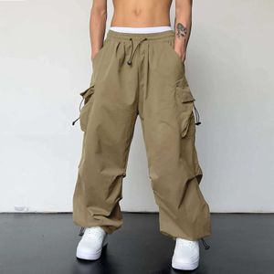 Men's Pants Cargo parachute pants Harajuku mens oversized street clothing Y2k hip-hop wide leg jogger backpack technology clothing climbing training pantsL2405