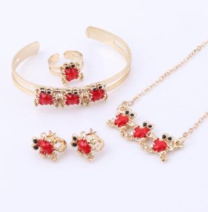 Baby Jewelry Sets GoldColor Earrings Ring For Children Lovely Animal Pendant Necklace Set Bracelet Kids Gift8550662