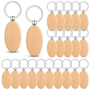 Nyckelringar 100st trä Keychain -ämnen Träkedjededning Bulk Oavslutad tagg för DIY -presenthantverk (Oval)