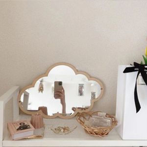 Mirrors Cloudshaped Mirror Wooden Frame Makeup Mirror Irregular Cloud Shape Ornaments Mirror Dormitory Wall Room Decoration