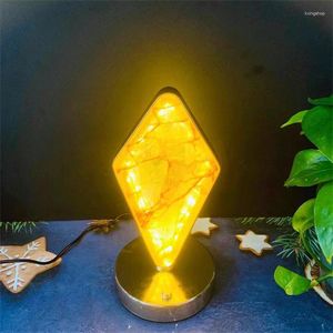 Figurine decorative Fire giallo naturale Quarzo Quarzo Ematoide Rhombo Night Meditation Meditazione Wicca Tavolo Crystal Light for Kids Girls Room Decor